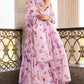 Pomcha Jaipur Lavender Gangaur Printed Organza Anarkali | Swadesiicart