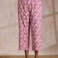 trueBrowns Pink Green Floral On White Block Print Cotton Sleeveless Flared Kurta Pant Set | Swadesiicart