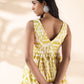 trueBrowns Lime Cotton Ikat Sleeveless Flared Dress | Swadesiicart