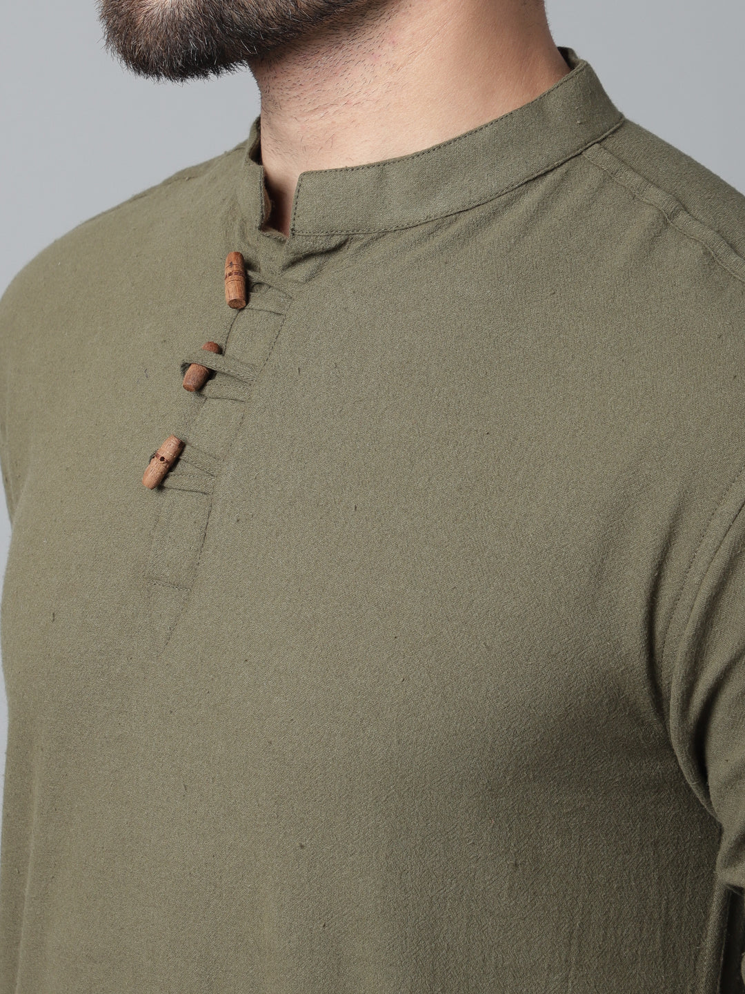 Indian Clothing Even Apparels Green Pure Cotton Kurta With Band Collar | Swadesiicart