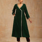 trueBrowns Green Velvet Embroidered Angrakha Kurta | Swadesiicart