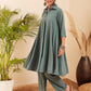 InWeave Women's Light Mint Collared Neck Flared Kurta Pant Set - Swadesiicart