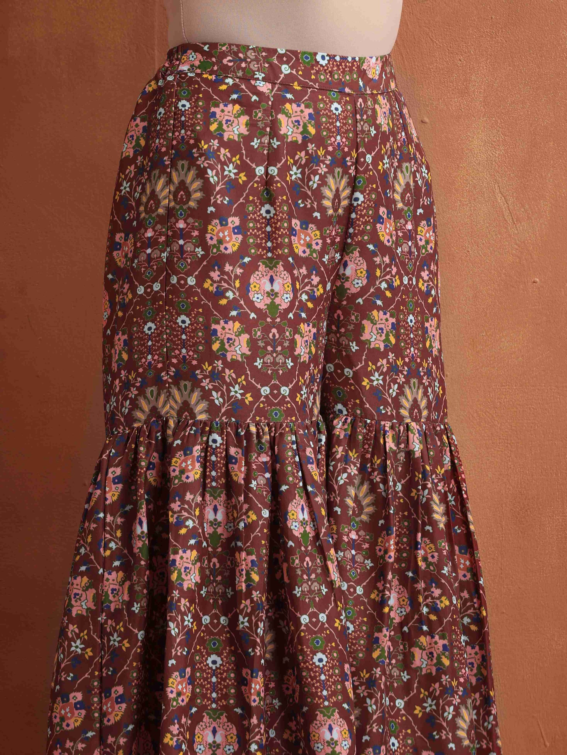 trueBrowns Brown Print Sharara Set | Swadesiicart