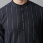 Even Apparels Black Pure Cotton Kurta With Band Collar | Swadesiicart