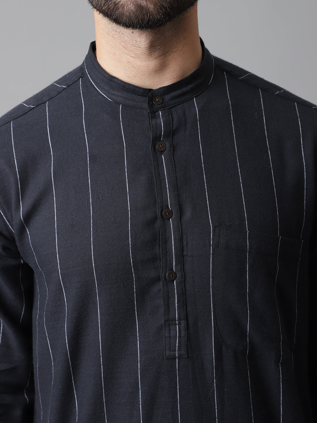 Even Apparels Black Pure Cotton Kurta With Band Collar | Swadesiicart
