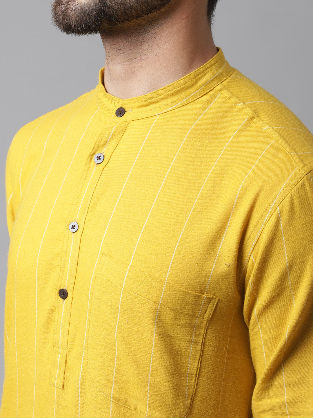 Even Apparels Yellow Pure Cotton Kurta With Band Collar | Swadesiicart