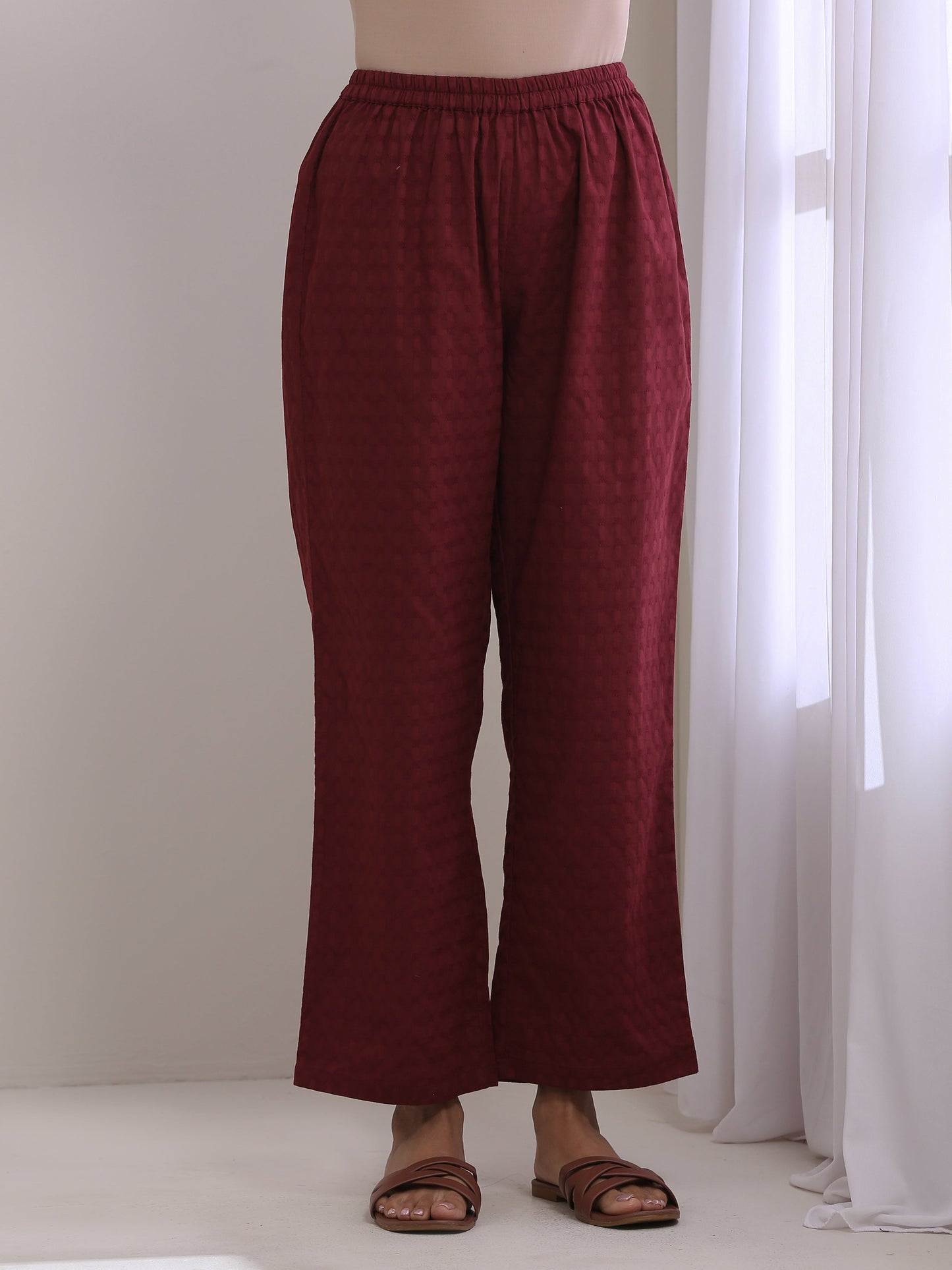 trueBrowns Ruby Wine Dobby Collar Short Co-Ord Set - Swadesiicart
