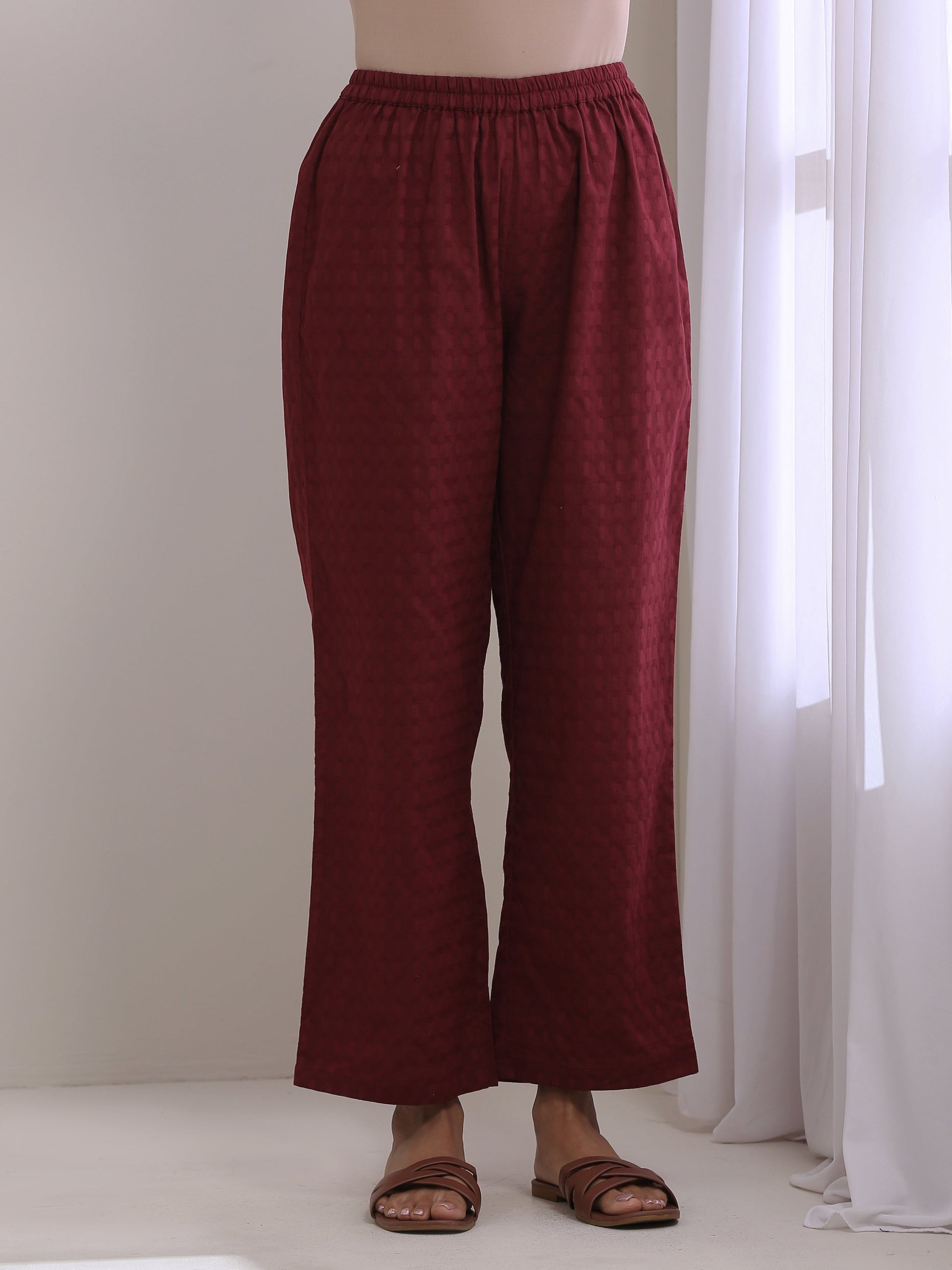 trueBrowns Ruby Wine Dobby Collar Short Co-Ord Set - Swadesiicart