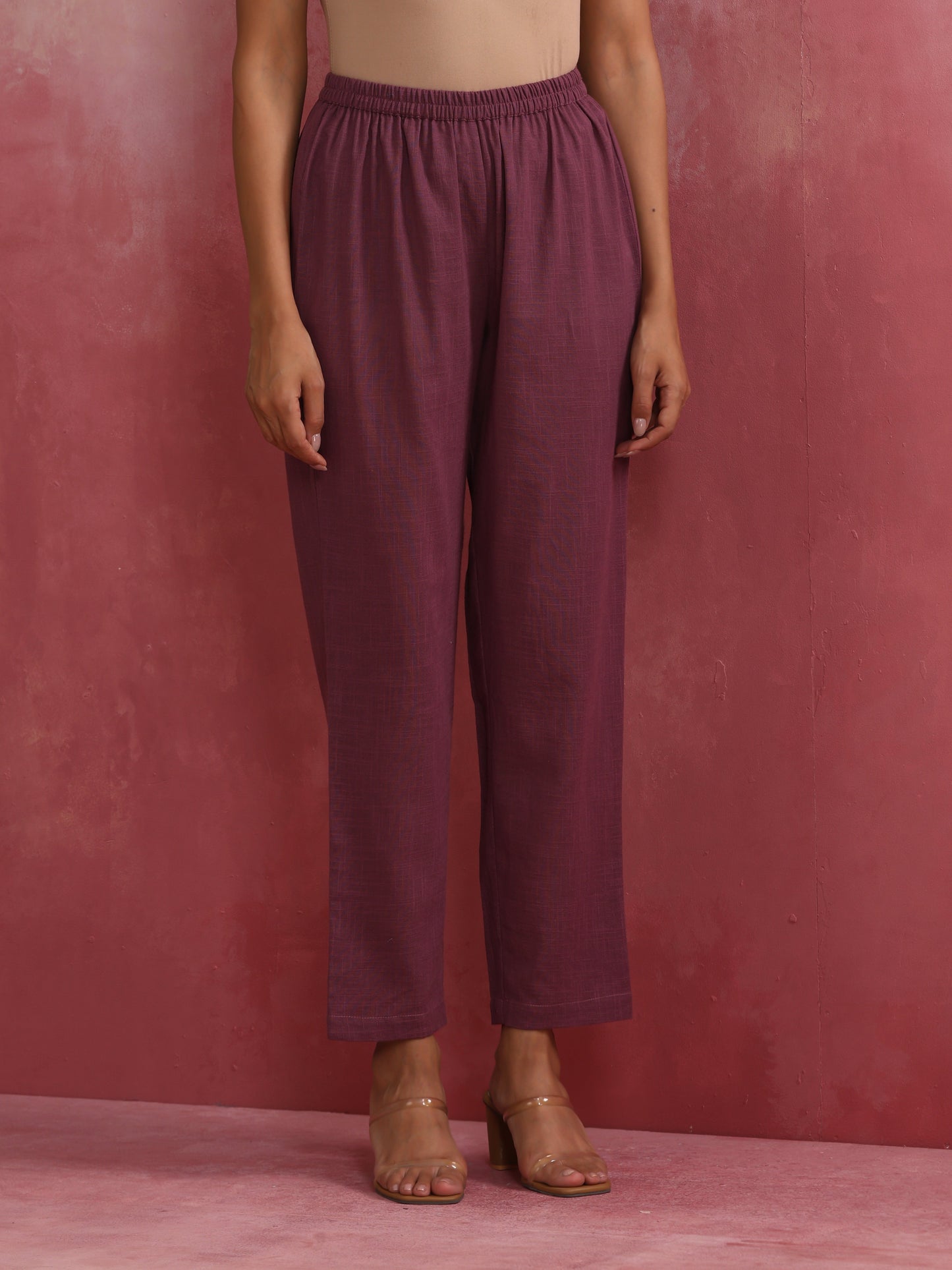 trueBrowns Light Purple Cotton Dobby Flared Kurta Set | Swadesiicart