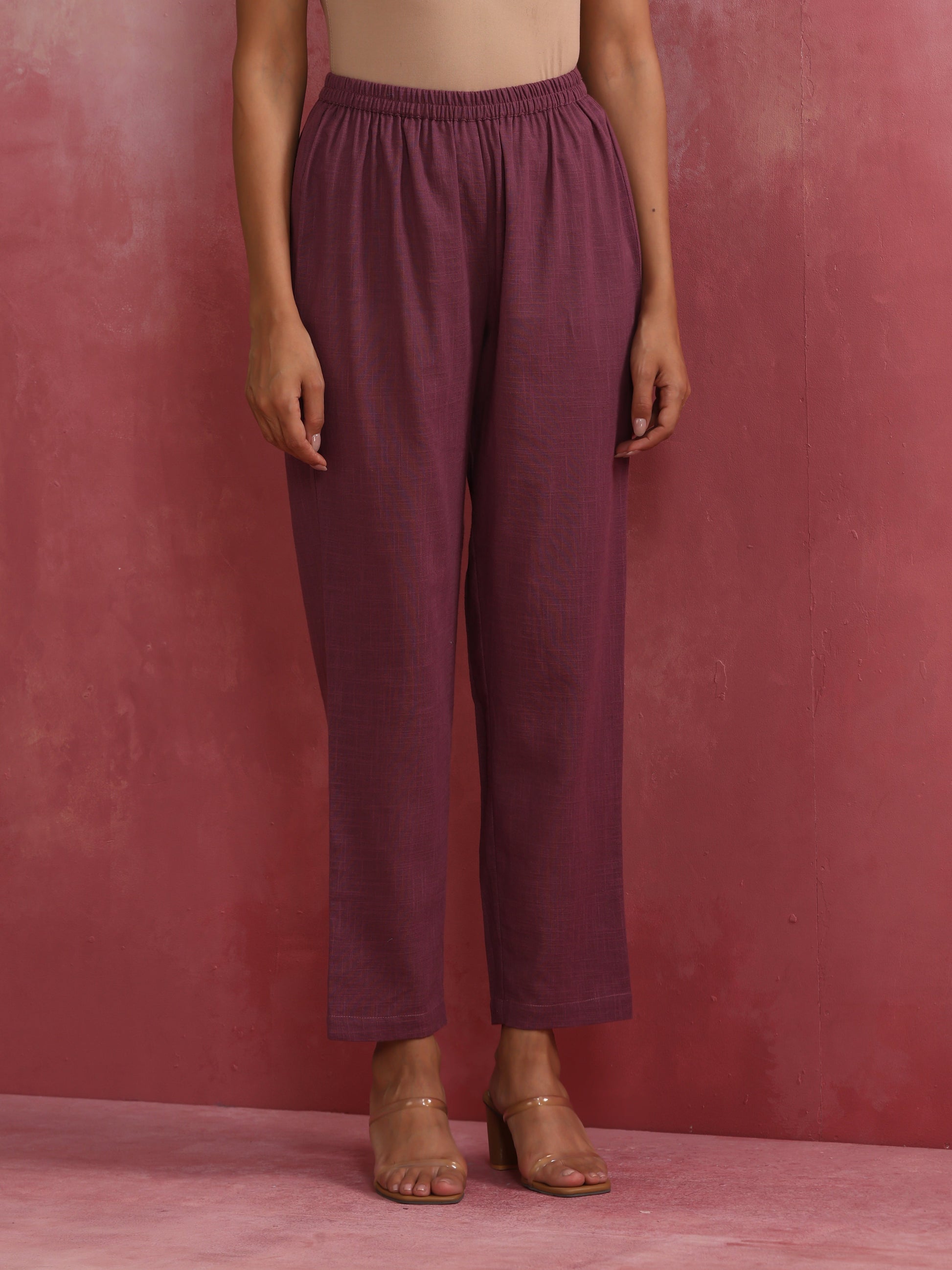 trueBrowns Light Purple Cotton Dobby Flared Kurta Set | Swadesiicart