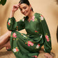 InWeave Women's Green Small Flower Belted Dress - Swadesiicart