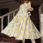 Pomcha Jaipur Yellow Leaf Cotton Anarkali Plazo Set | Swadesiicart