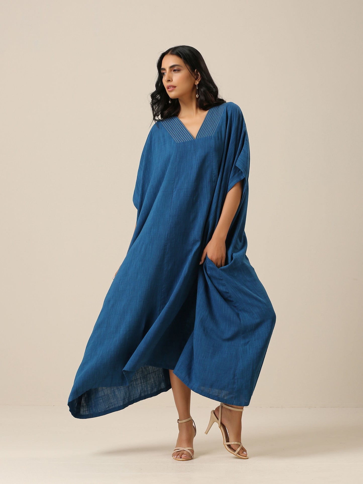 trueBrowns Classic Blue Panel Kaftan dress | Swadesiicart