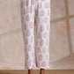 trueBrowns Pink Big Buta On White Print Cotton Panel Kaftan Kurta Pant Set | Swadesiicart