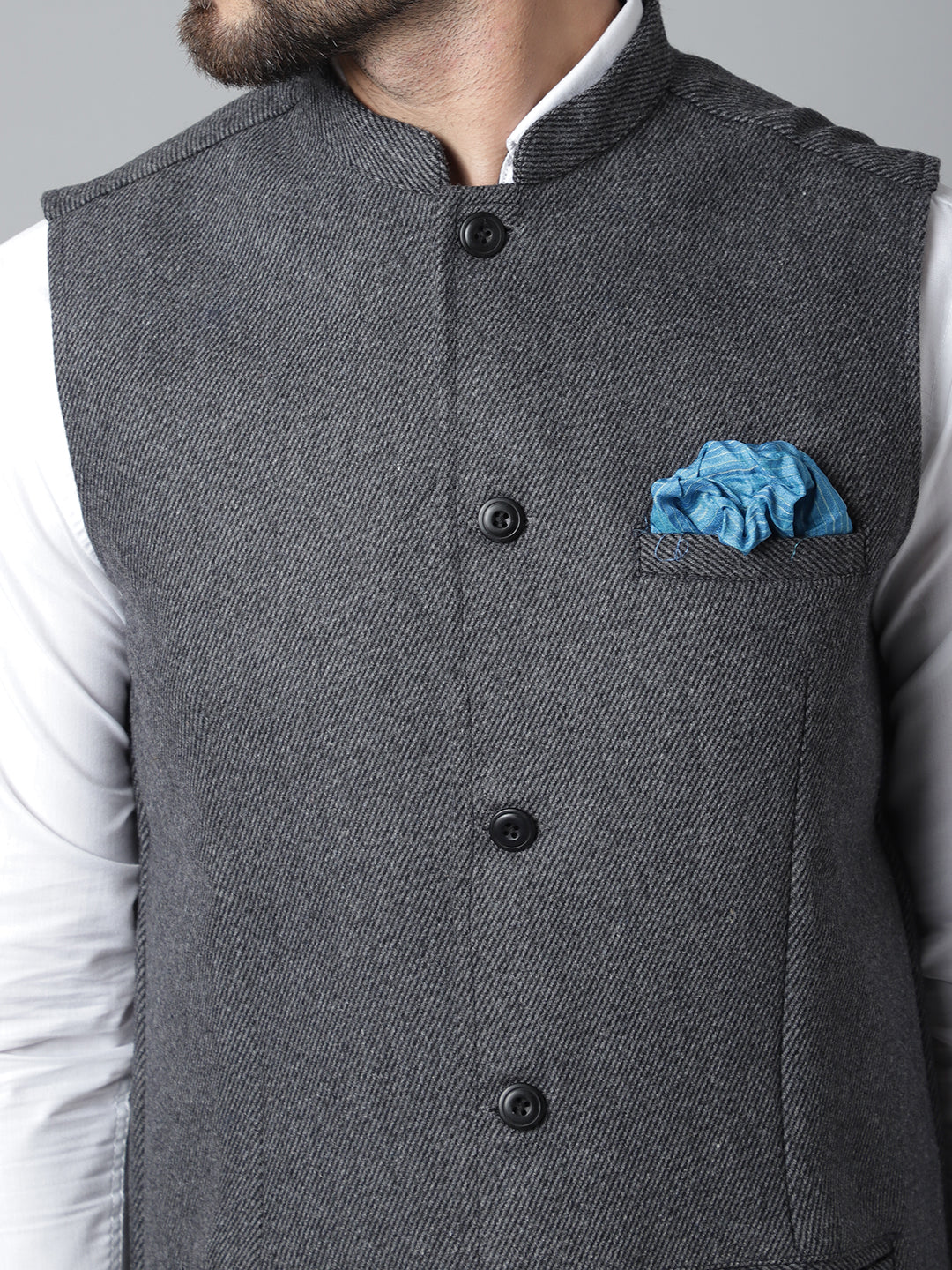 Even Apparels Men's Grey Pure Wool Nehru Jacket | Swadesiicart