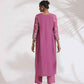 trueBrowns Pink Cotton Floral Embroidered Flared Kurta Set | Swadesiicart