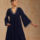 trueBrowns Midnight Blue Velvet Embroidered Kurta | Swadesiicart