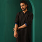 trueBrowns Men's Black Silk Long Kurta | Swadesiicart