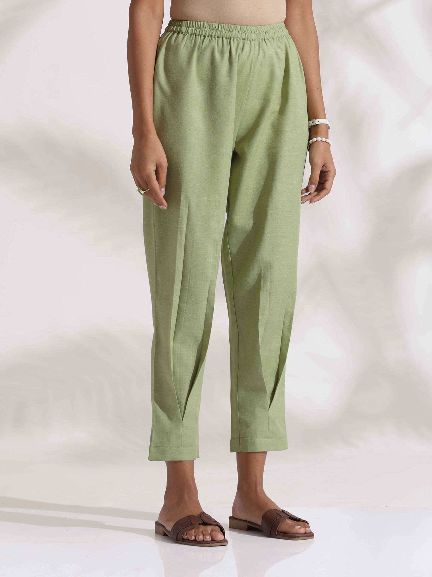 trueBrowns Green Slub Pleated Co-ord Set - Swadesiicart