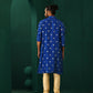 trueBrowns Men's Royal Blue Geometric Floral Viscose Silk Long Kurta | Swadesiicart