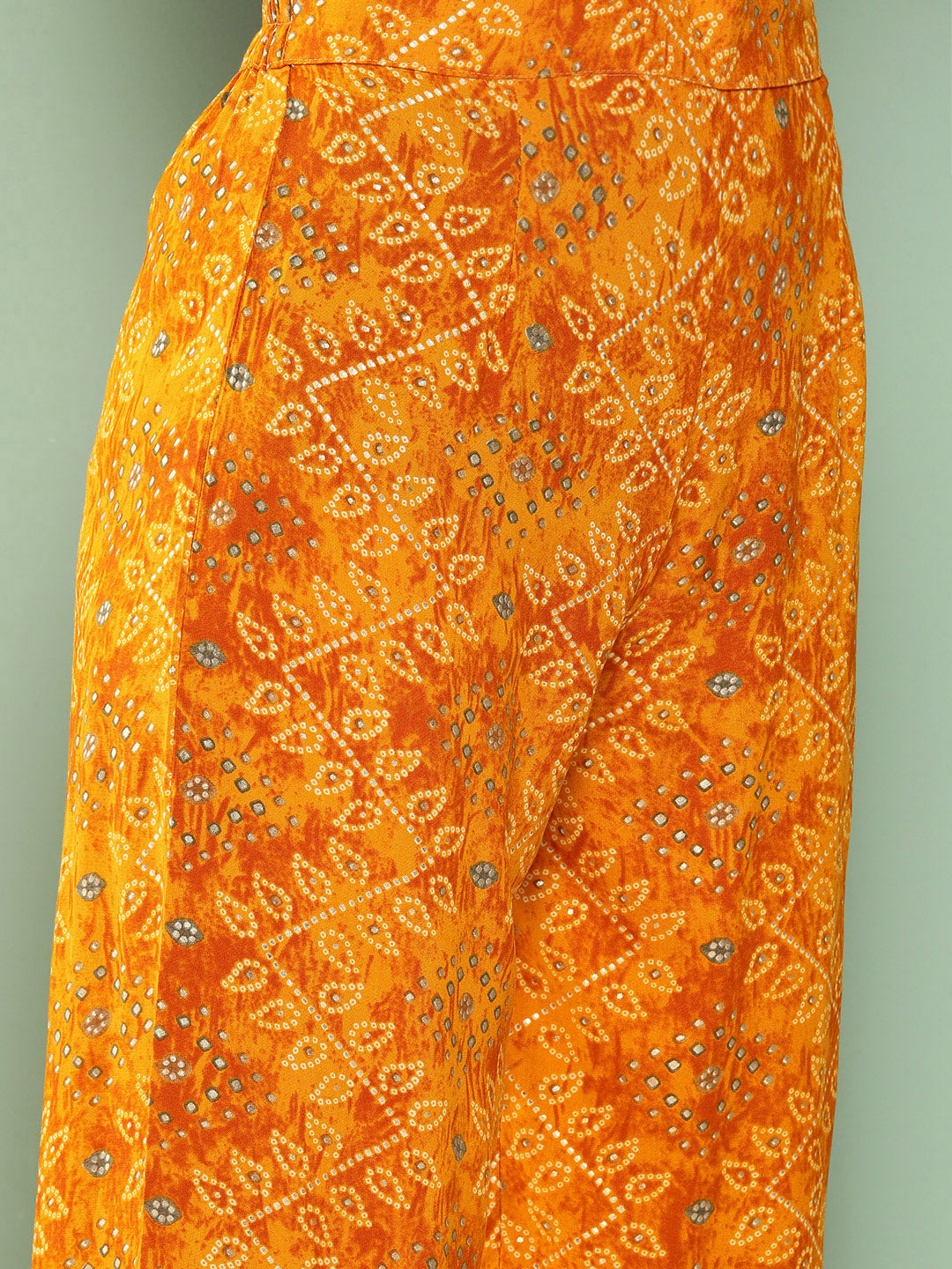 InWeave Women's Muatsrd Bandhej Print Raisa Back Detial Long Coords Set - Swadesiicart