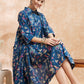 InWeave Women's Blue Pink Kalamkari Flared Dress - Swadesiicart