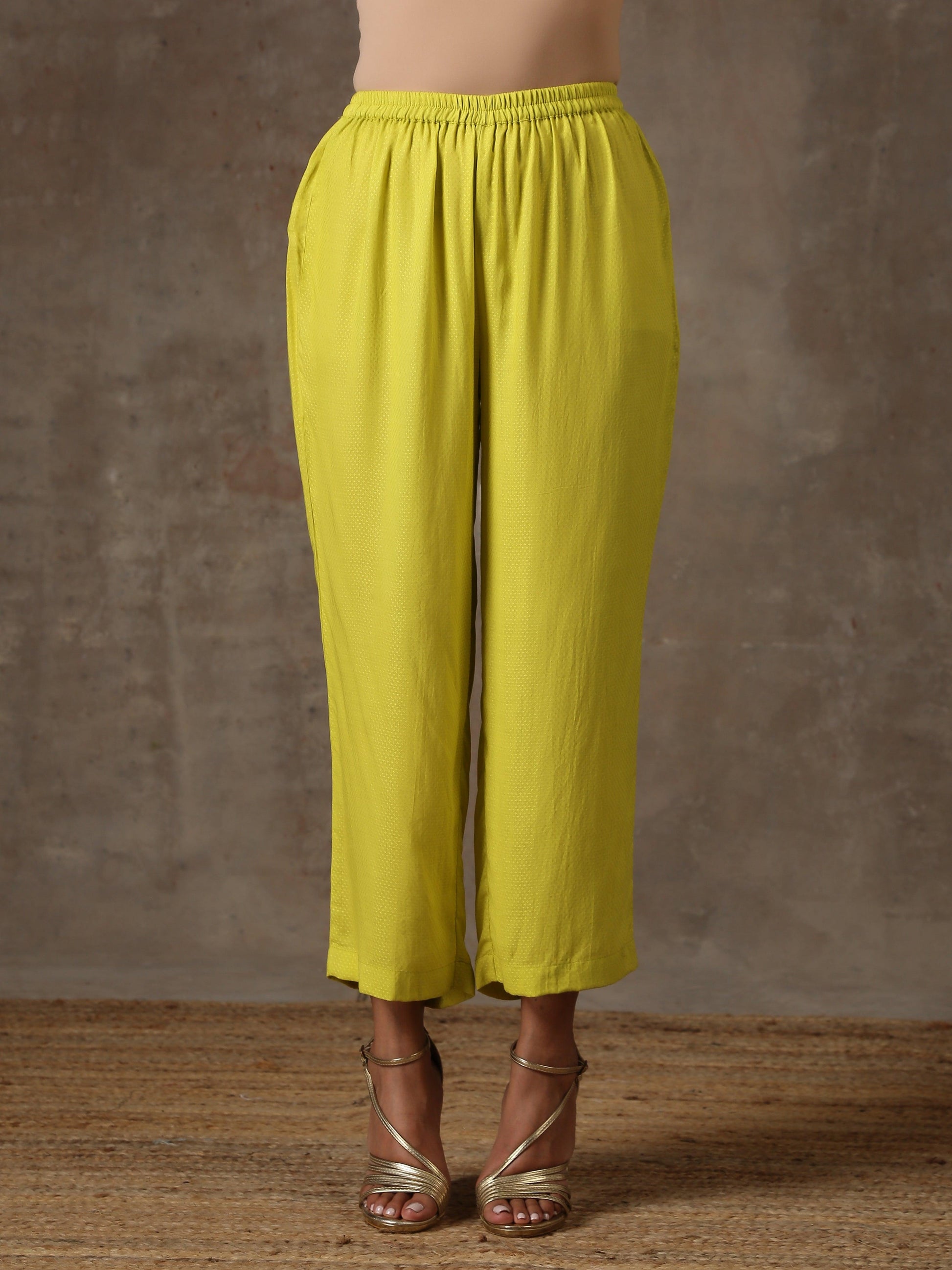 trueBrowns The Penelope - Lime Green Solid Textured Co-Ord Set - Swadesiicart