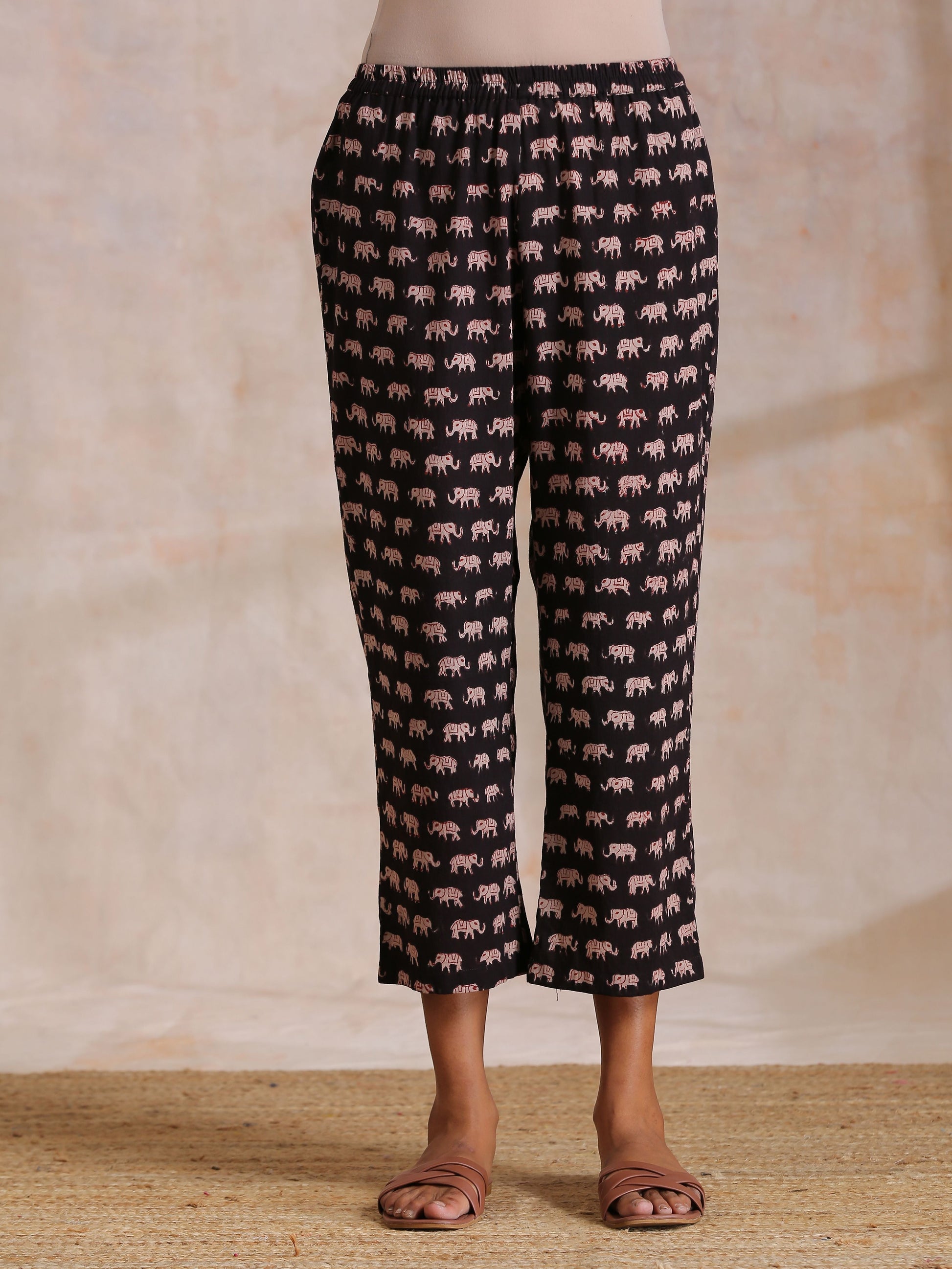 trueBrowns Black Elephant Bagru Print Cotton Kaftan Co-Ord Set - Swadesiicart