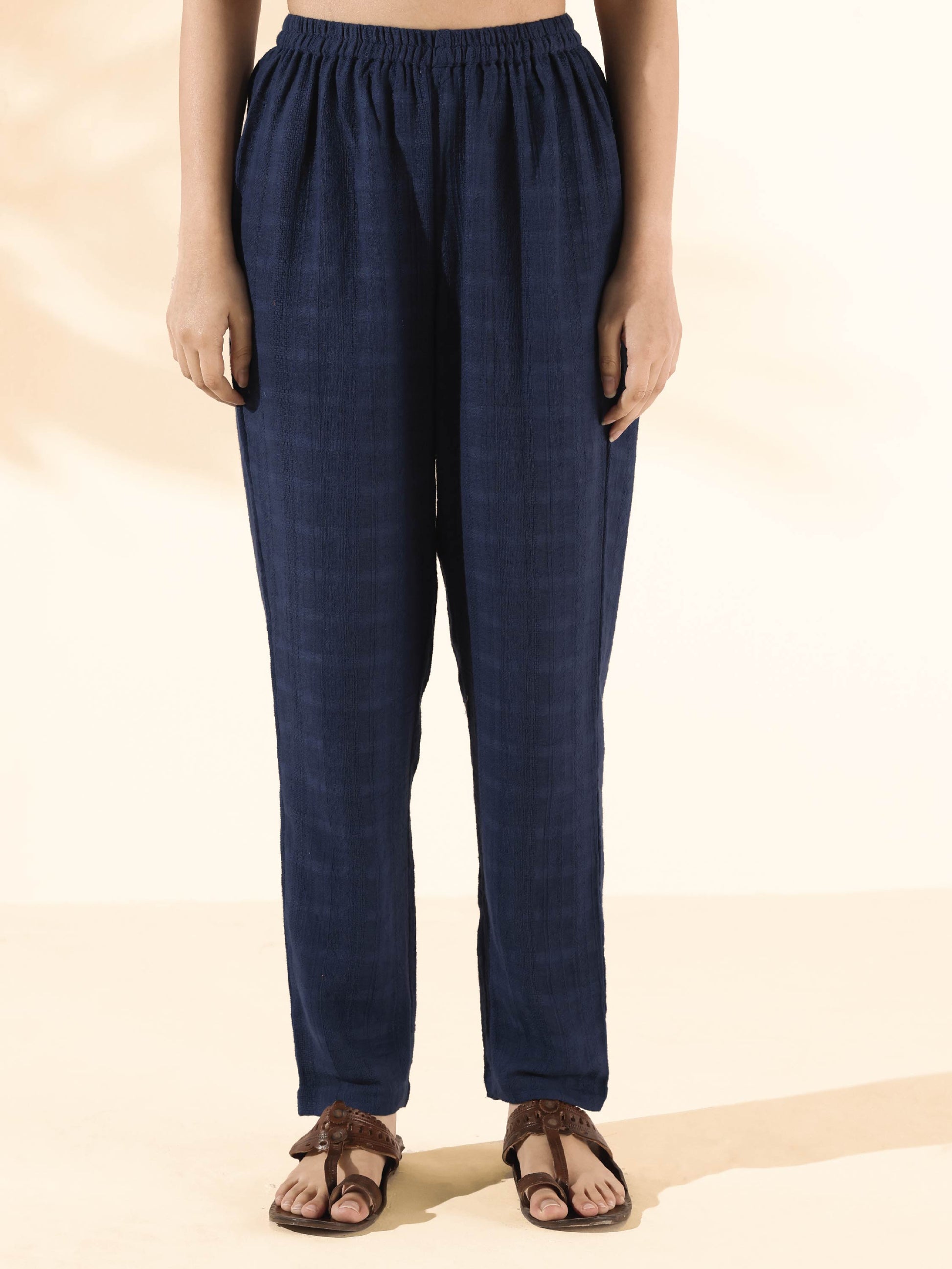trueBrowns Blue Cotton Dobby Regular Co-ord Set - Swadesiicart