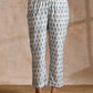 trueBrowns White With Blue Green Buta Print Cotton Flared Kurta Pant Set | Swadesiicart