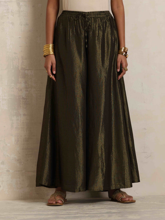 trueBrowns Olive Green Tissue Sharara Set | Swadesiicart