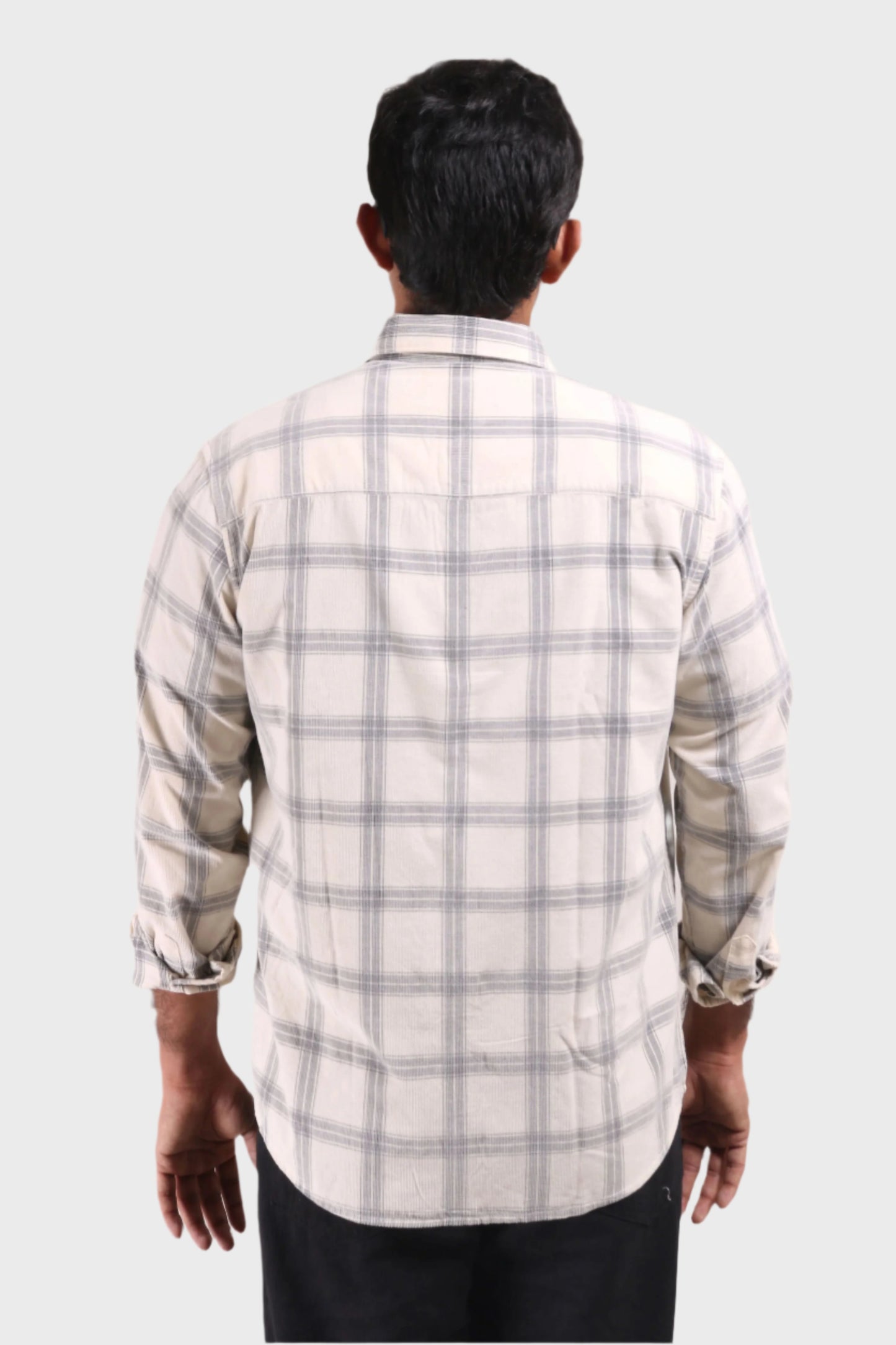 Jonesburg Off White Checks Fine Corduroy Regular Fit Shirt | Swadesiicart