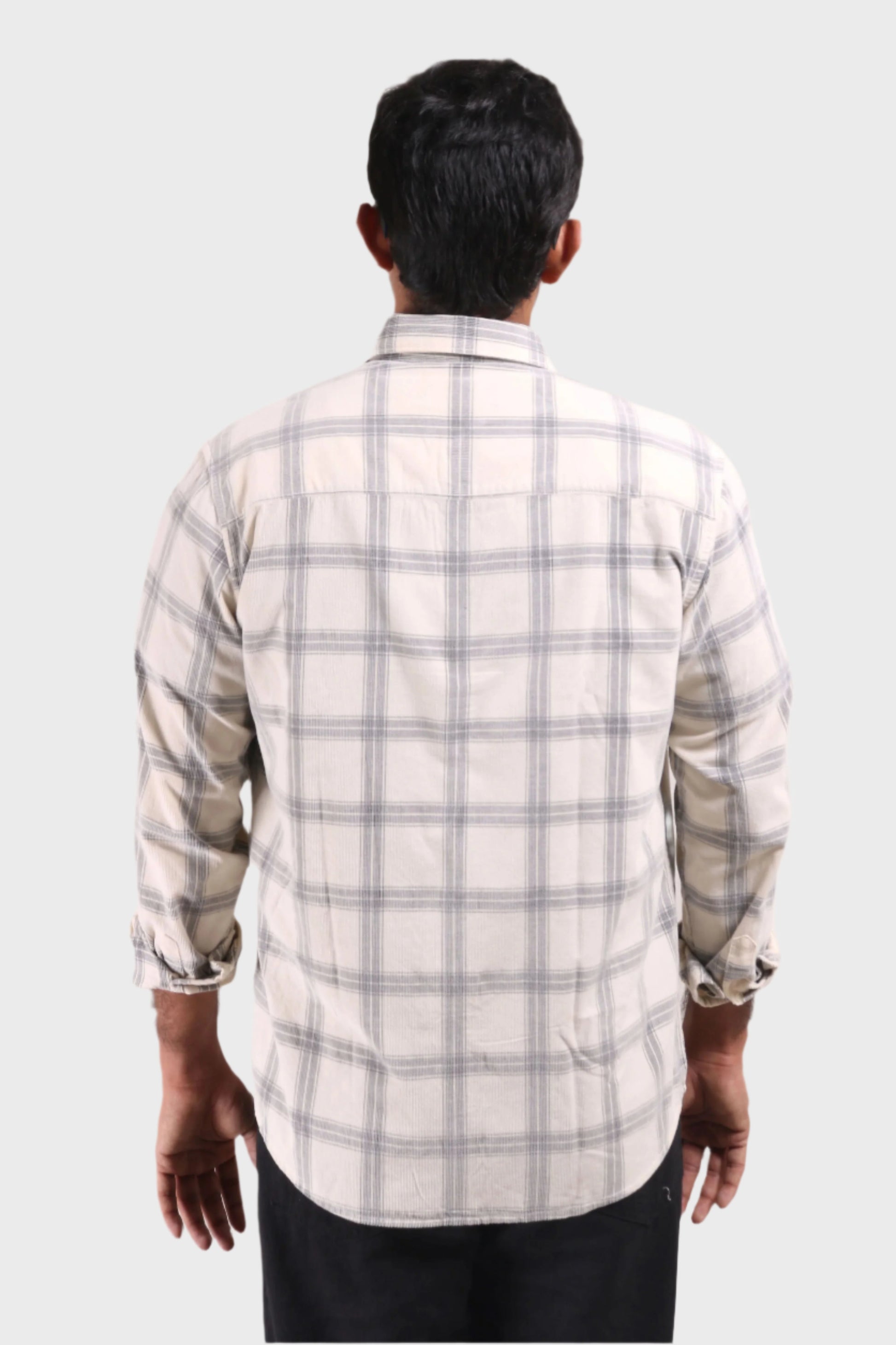 Jonesburg Off White Checks Fine Corduroy Regular Fit Shirt | Swadesiicart