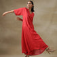 trueBrowns Red Bandhani Printed Silk Long Kurta Pant Set | Swadesiicart