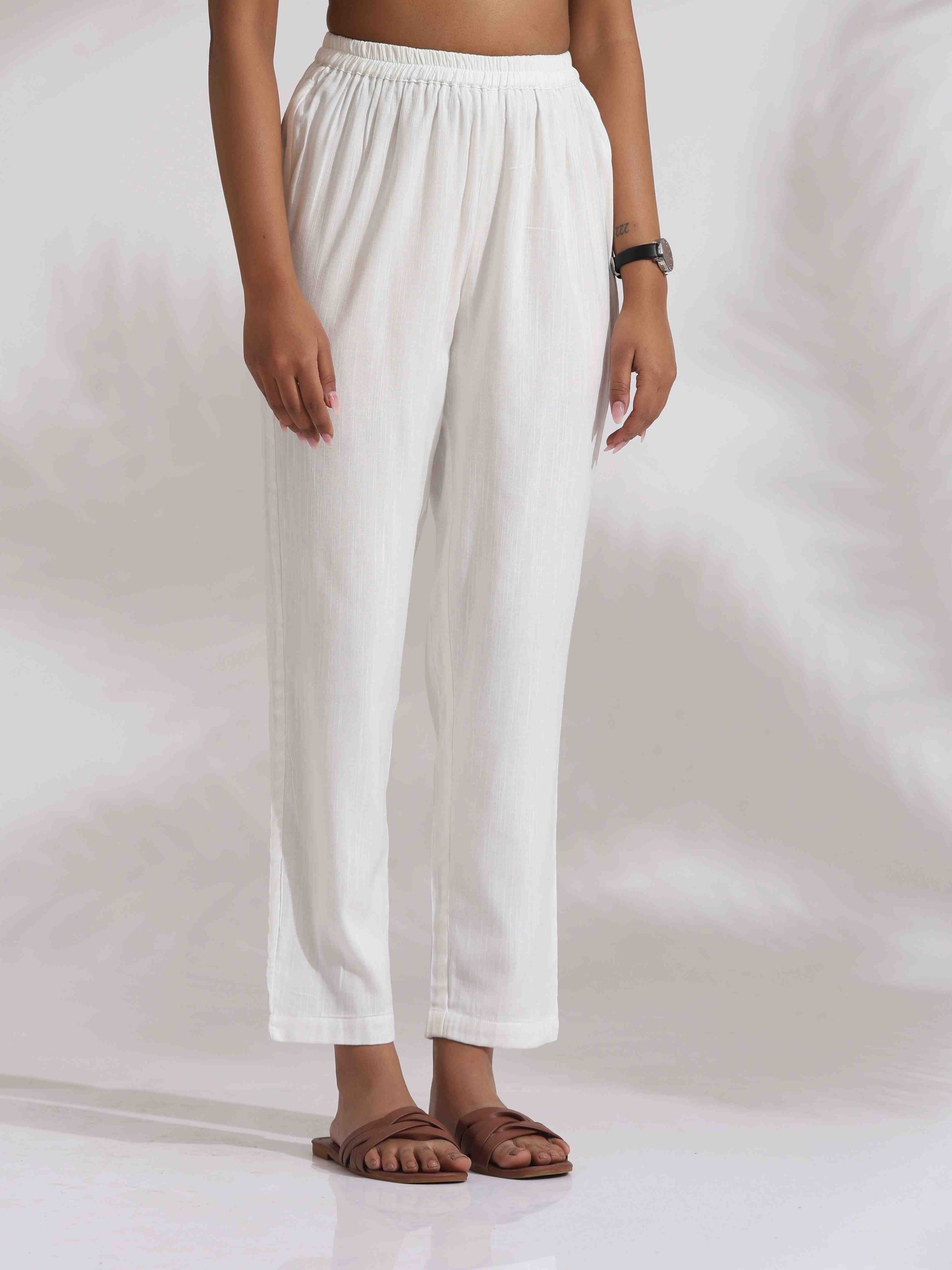 trueBrowns Off-White Cotton Embroidered A-line Co-ord Set - Swadesiicart