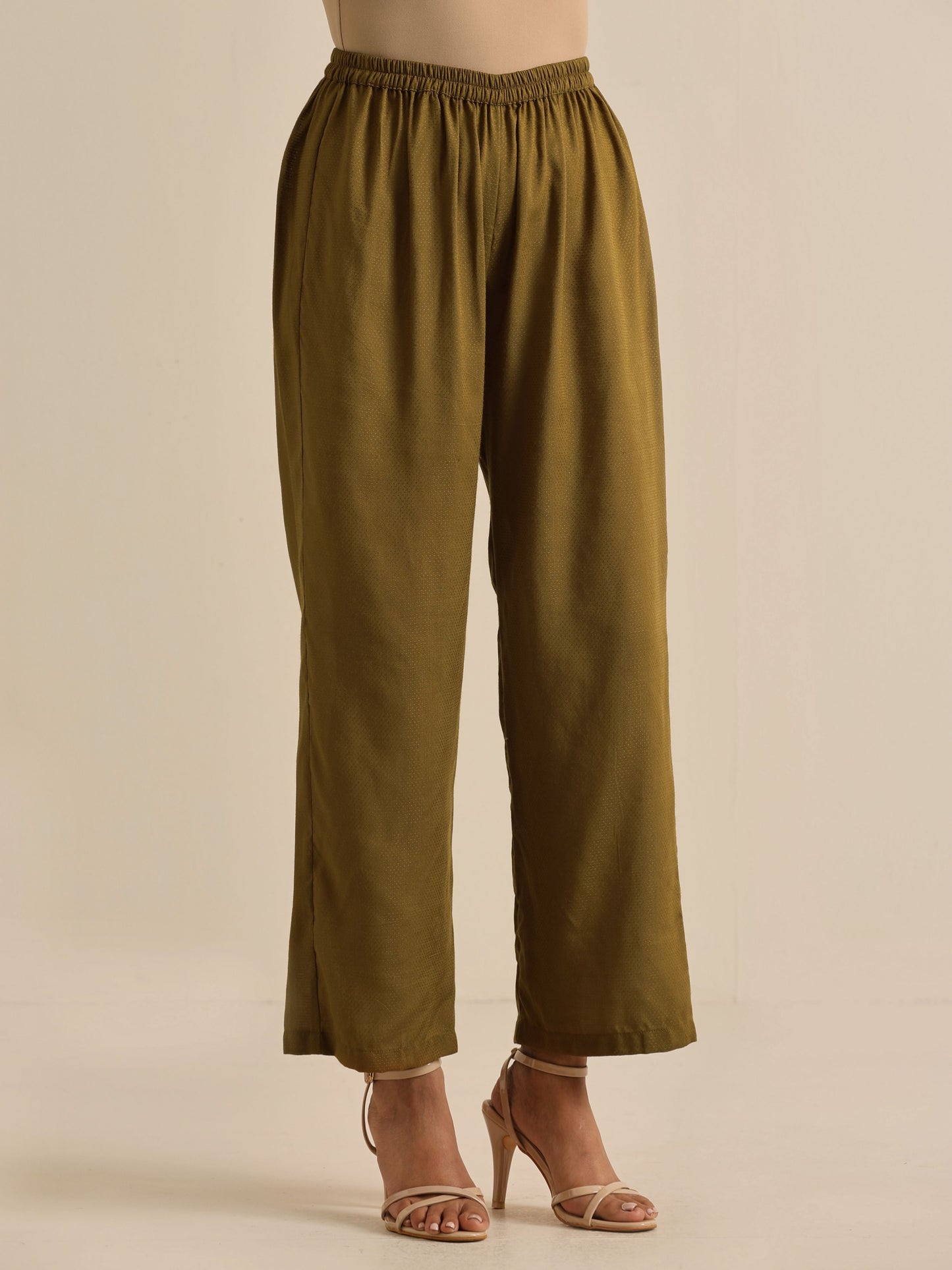 trueBrowns Olive Green Texture Doddy Kaftan Gathered Co-Ord Set - Swadesiicart