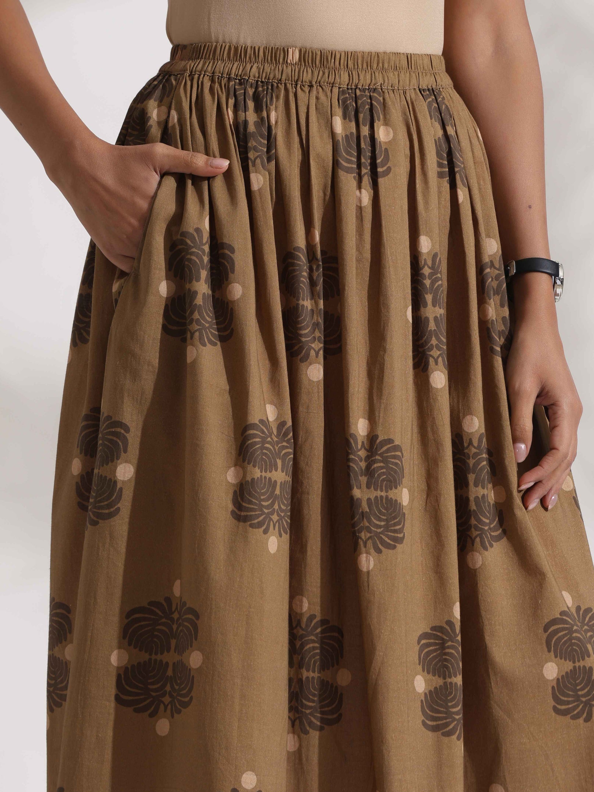 trueBrowns Beige Cotton Skirt Co-ord Set - Swadesiicart