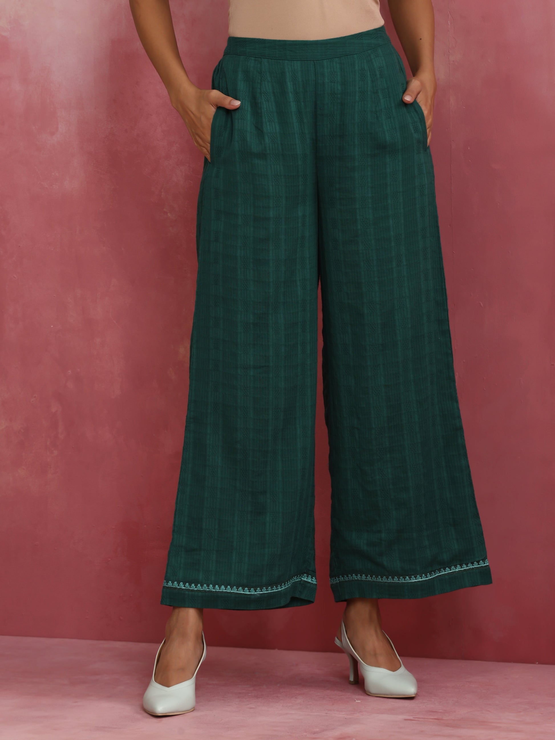 trueBrowns Dark Green Cotton Dobby Kurta Co-ord set - Swadesiicart