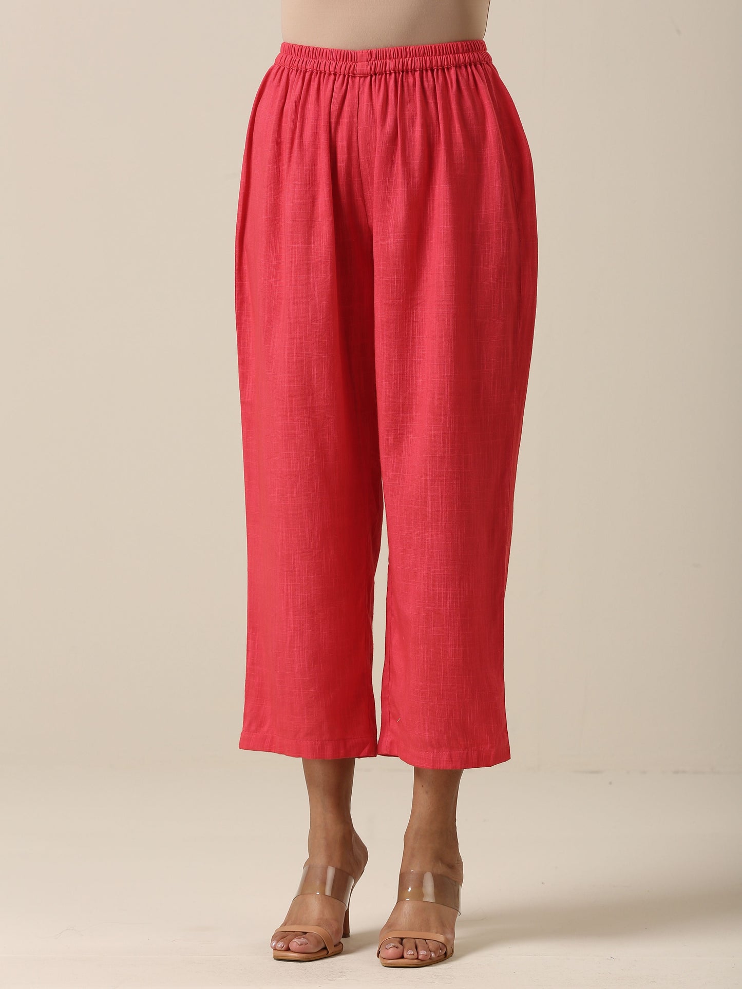 trueBrowns Bright Pink Slub Texture Baggy Sleeve Co-Ord Set - Swadesiicart