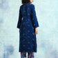 trueBrowns Blue Embroidered Velvet High Slit Kurta | Swadesiicart