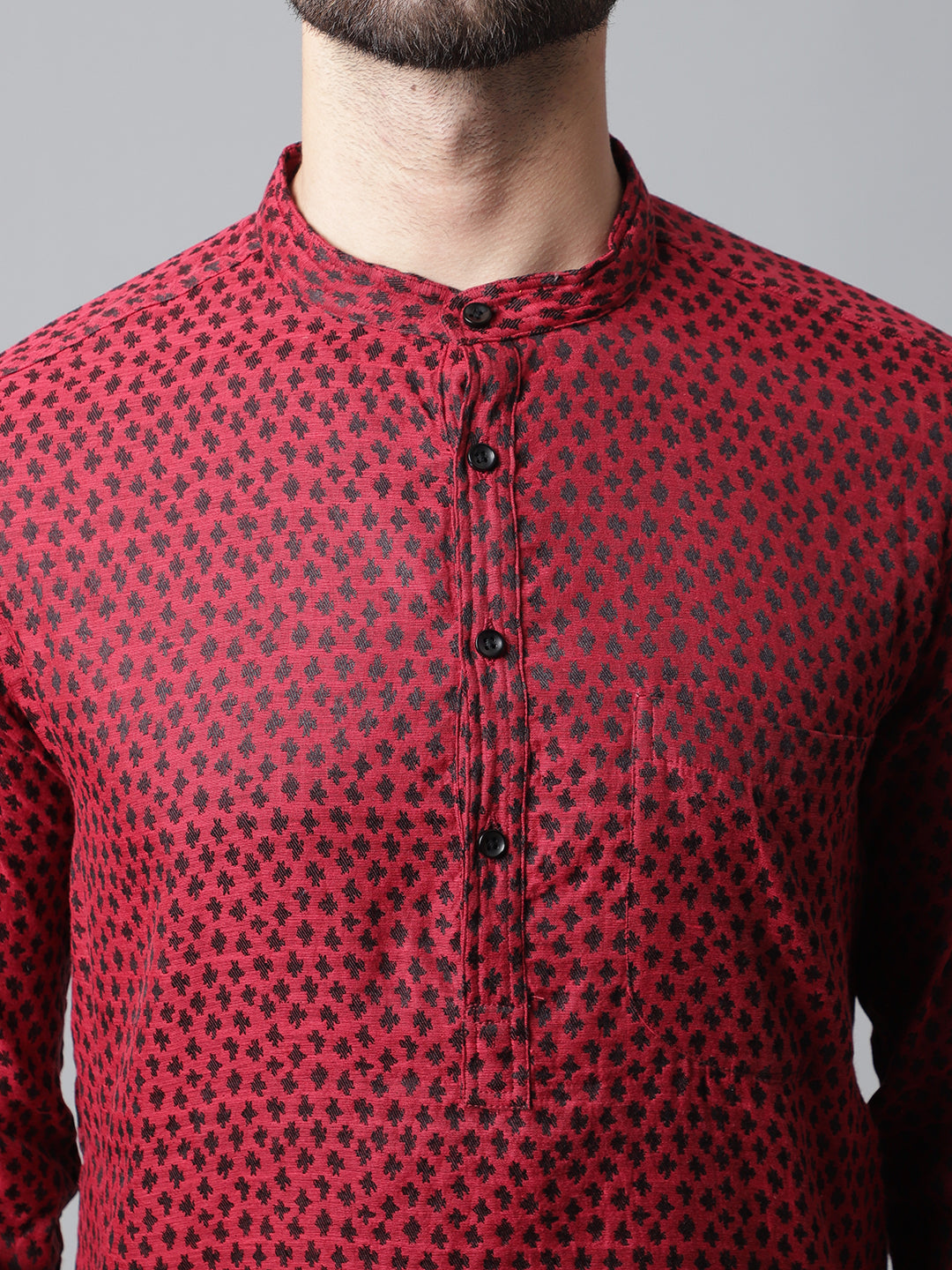 Even Apparels Maroon Solid Kurta With Band Collar | Swadesiicart