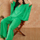 InWeave Women's Parrot Green Solid Collar Neck Boho Top Bottom Set - Swadesiicart