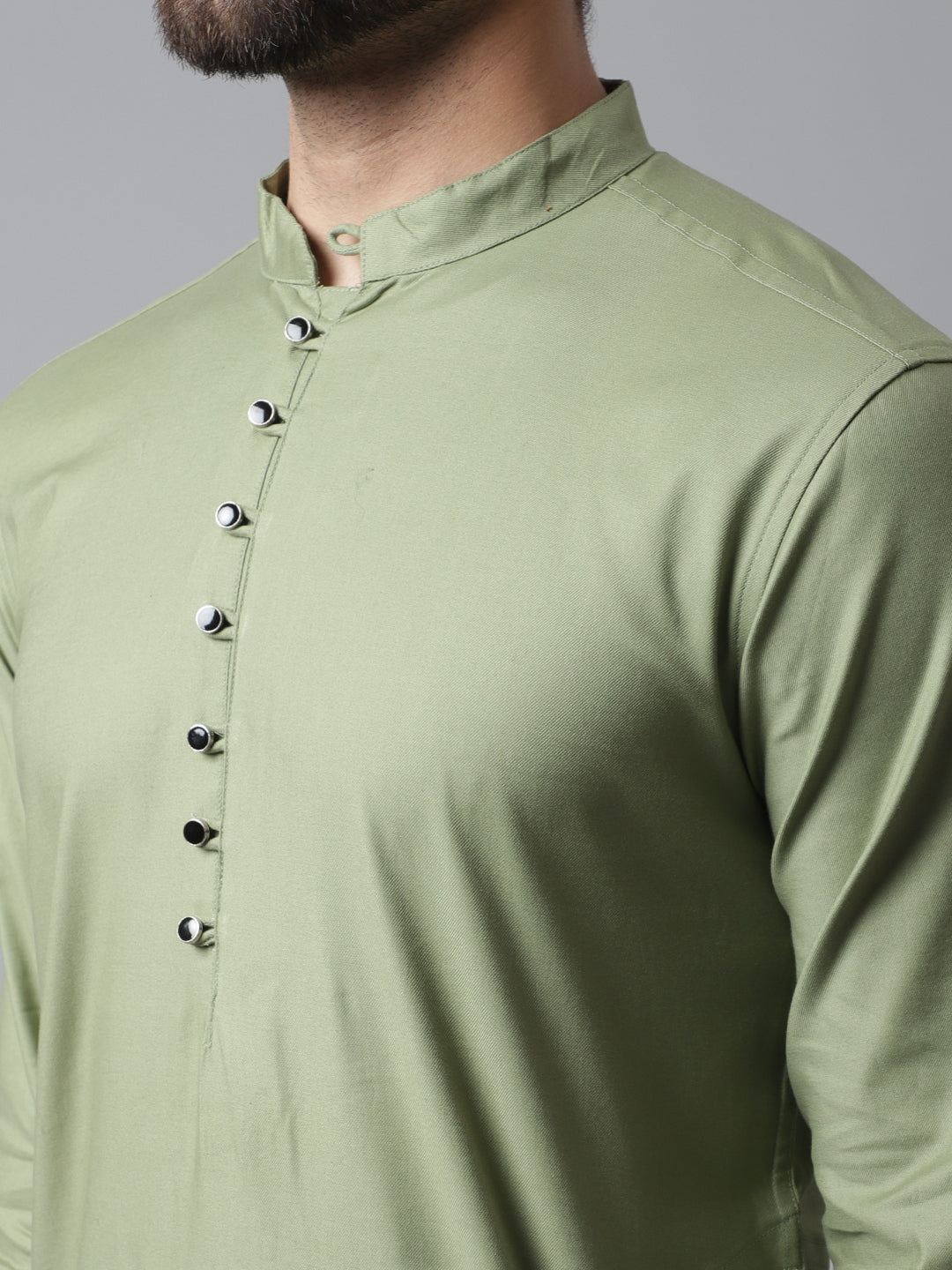 Even Apparels Green Pure Cotton Kurta With Band Collar | Swadesiicart