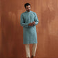 trueBrowns Men's Green Textured Cotton Dobby Kurta | Swadesiicart