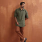 trueBrowns Men's Olive Green Cotton Dobby Short Kurta | Swadesiicart