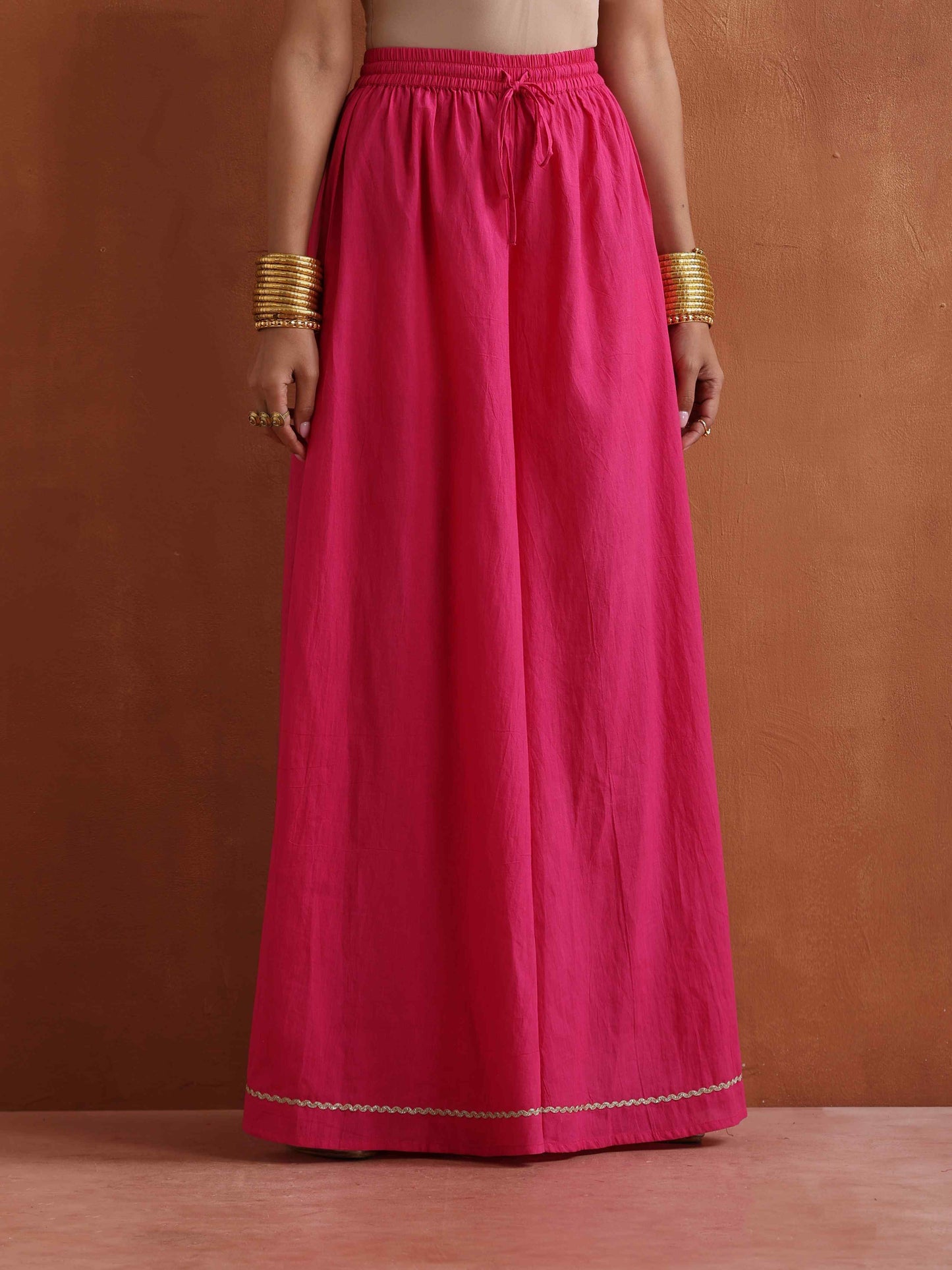 trueBrowns Pink Metallic Sharara Set | Swadesiicart