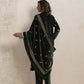 trueBrowns Green Velvet Floral Embroidered Kurta Pant Dupatta Set | Swadesiicart