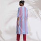 trueBrowns Blue Cotton Stripe Straight Kurta Set | Swadesiicart