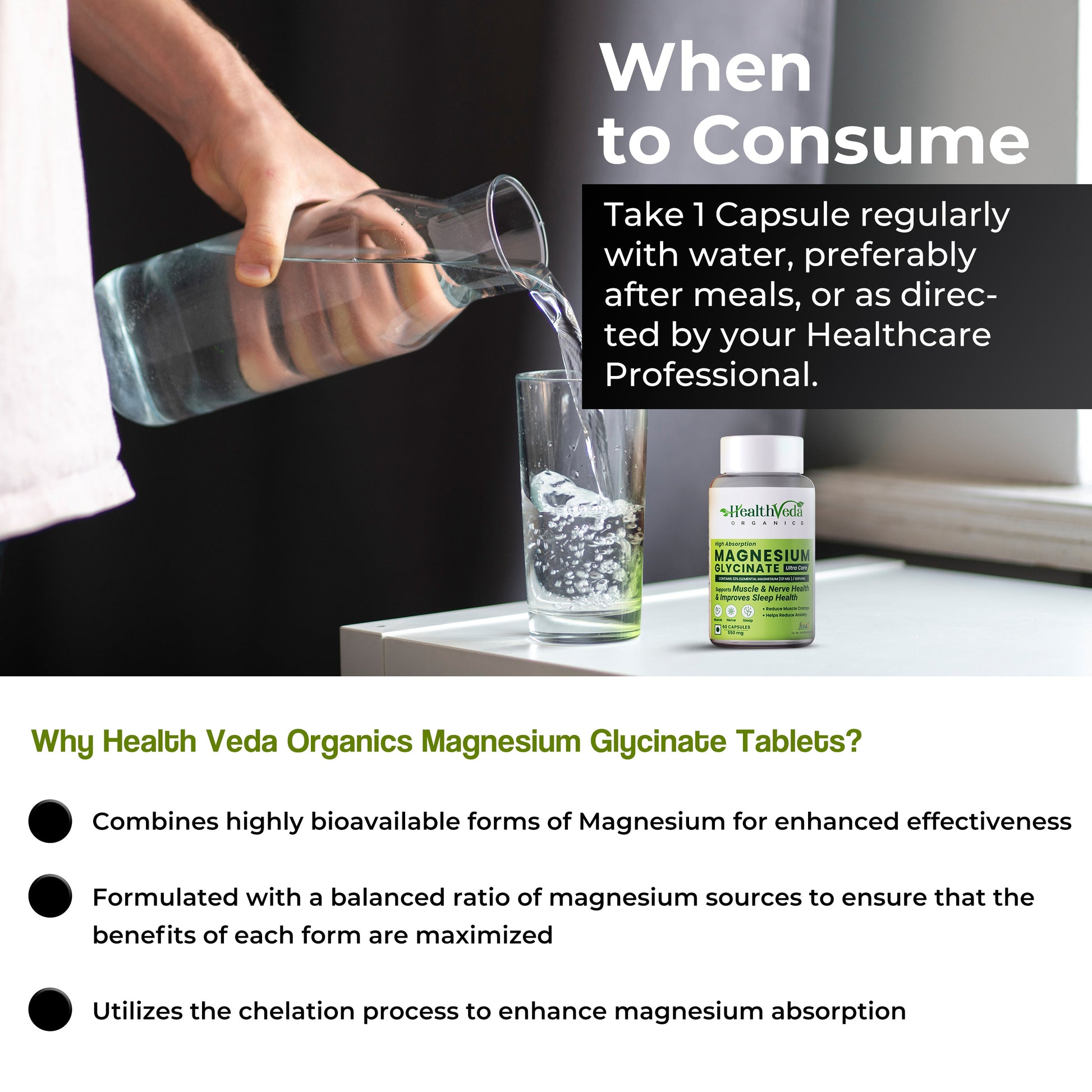 Health Veda Organics Magnesium Glycinate Capsules - Swadesiicart