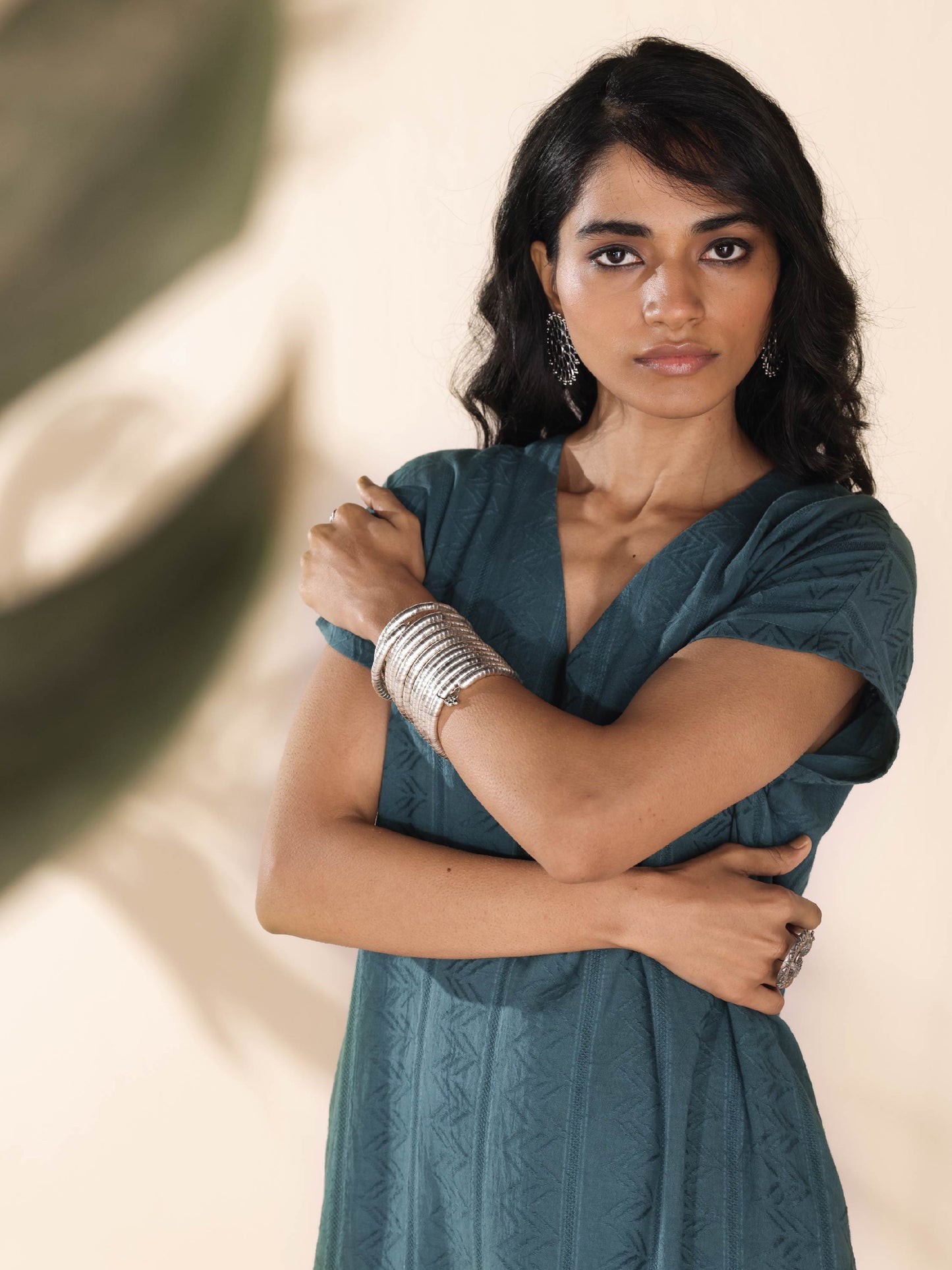 trueBrowns Turquoise Cotton Dobby Dress | Swadesiicart
